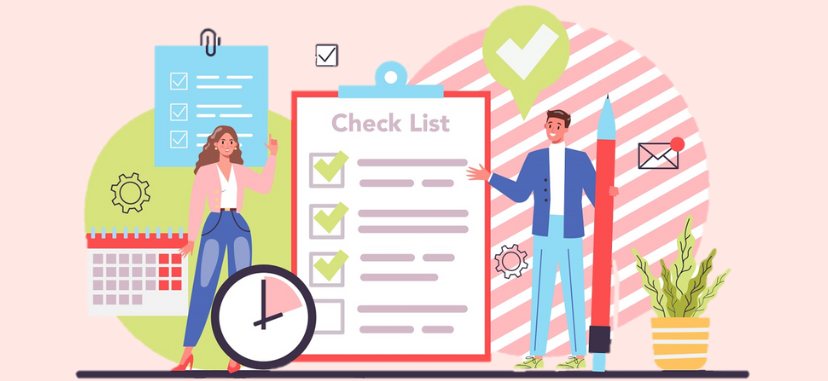 man and woman presenting checklist.