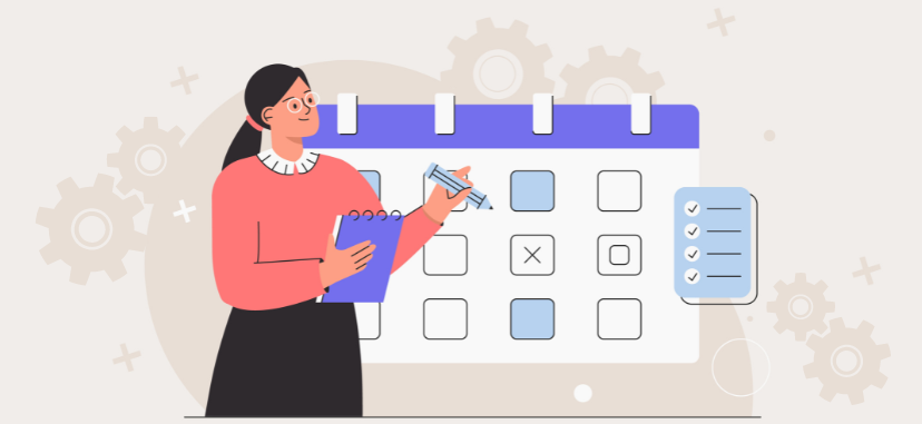 Illustration shows a girl planning and scheduling tasks.