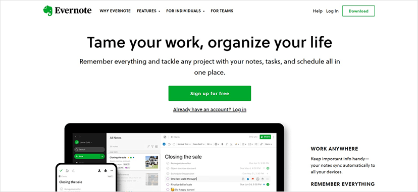 Image represents Evernote website's screenshot