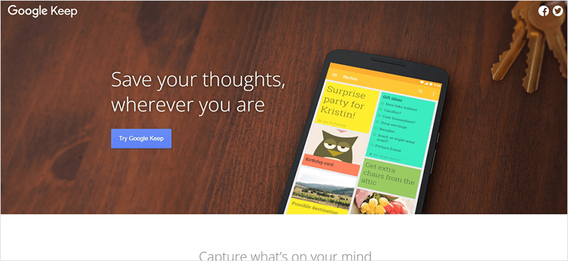 Image represents Google Keep website screenshot