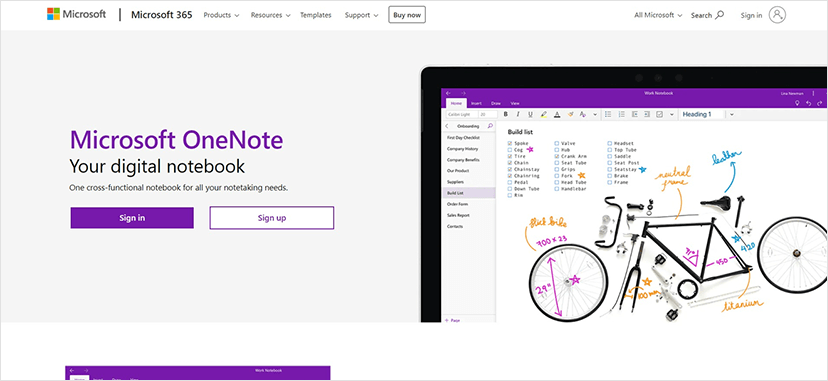 Image represents Microsoft OneNote website's screenshot