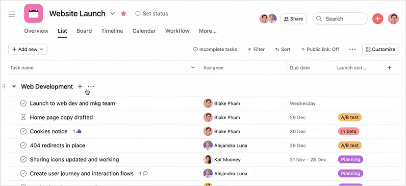 Image of Asana Dashboard