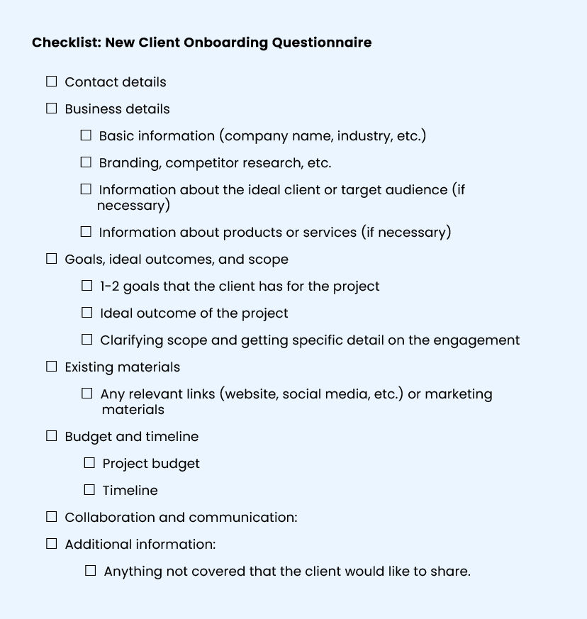 Checklist New Client Onboarding Questionnaire