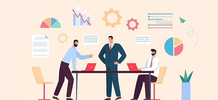 Image indicates Project Manager & his Team discussing
