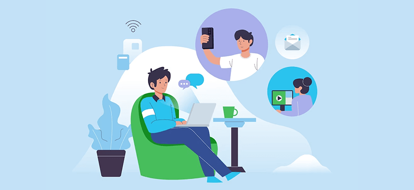 Image indicates employees working remotely