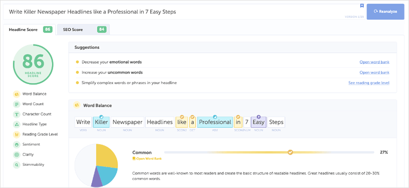 Co schedule’s Headline Analyzer