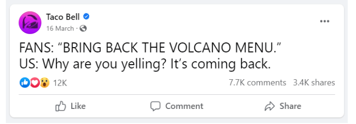 Taco Bell facebook